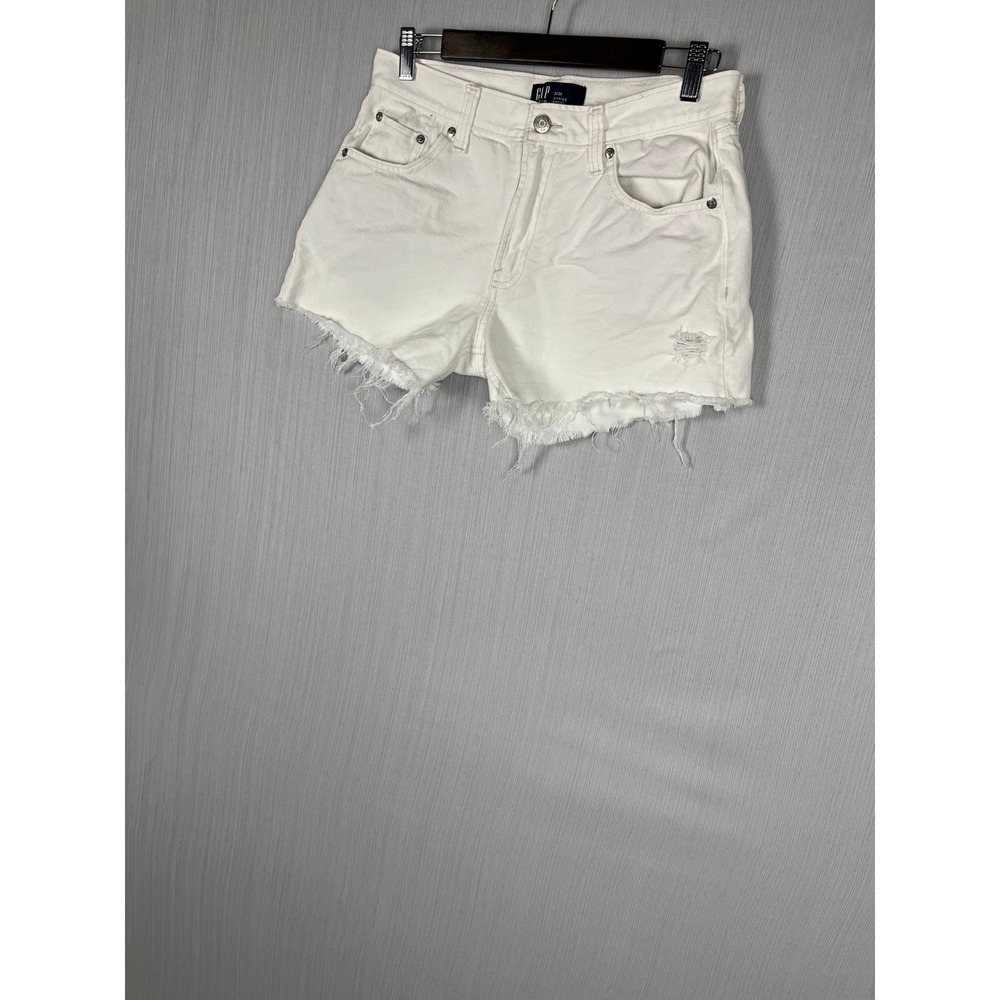 GAP‎ Denim Shorts Womens 2/26 White Stride Short Frayed Hem Distressed Cotton